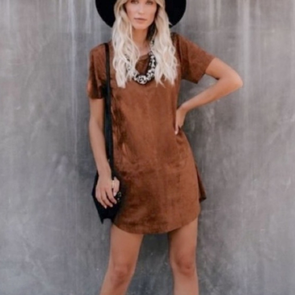 Vici Kacie Faux Suede Shift Dress - Picture 1 of 5